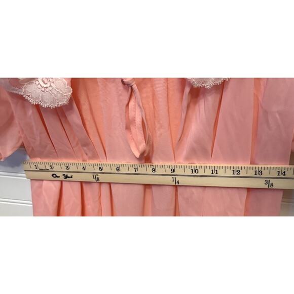 Vintage Pink Lady pink peignoir robe Lace dressing gown robe M - Picture 4 of 8